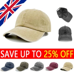 Stonewash Cotton Baseball Cap Adjustable Lightweight Breathable Hat UK - Picture 1 of 14