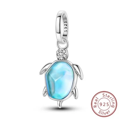 MULA Solid 925 Sterling Silber DIY Charm CZ Blaue Meeresschildkröte für Armband - Bild 1 von 4