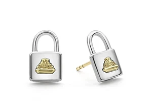 NEW LAGOS BELOVED Two-Tone 925 STERLING & 18K LAGOS LOCK CREST STUD Earrings - Picture 1 of 13