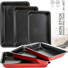 🔥LARGE 3 PIECE NON STICK OVEN BAKING ROASTING PAN DISH ROAST TIN TRAYS SET BAKE