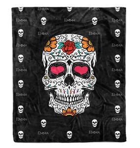 Personalized Skull Halloween Fleece Blanket - Custom Any Name Sofa Bed Blanket - Picture 1 of 5