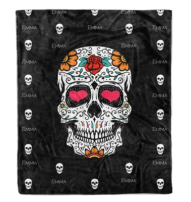 Personalized Skull Halloween Fleece Blanket - Custom Any Name Sofa Bed Blanket - Image 1 of 4