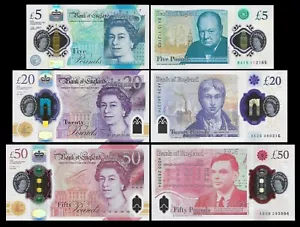 GREAT BRITAIN ENGLAND 5 20 50 pounds SET P 394 396 397 ** UNC ** POLYMER Queen - Picture 1 of 4