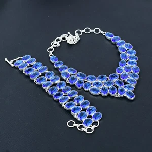 Kyanite Quartz Minimalist Sterling Silver Plated Necklace & Bracelet Statement,, - Picture 1 of 3