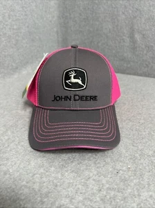 John Deere Tractor Gray Hot Pink Snapback Adjustable Baseball Trucker Hat - Picture 1 of 7