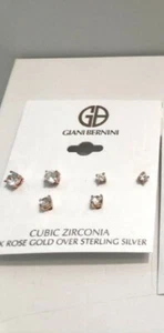 Giani Bernini Cubic Zirconia 18K Rose Gold Sterling Silver 3 Pairs of Earrings - Picture 1 of 1