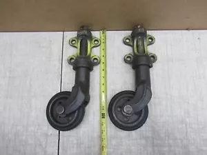 VTG ANTIQUE PAIR SWIVEL CAST IRON FACTORY INDUSTRIAL CASTER RAILROAD CART WHEELS - Picture 1 of 12