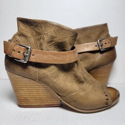 Miz Mooz Wedge Heels Peep Toe Leather Size 8.5-9 Brown Kahlo 39 - Image 1 of 4