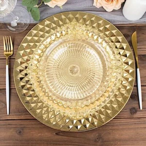 GOLD 6 Metallic 13" Round Plastic CHARGER PLATES Diamond Pattern Party Events - Picture 1 of 8