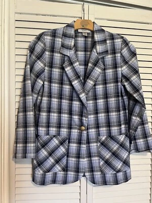 AMANDA SPORT Mujer Talla Pequeña S Blazer Traje Chaqueta De Colección Azul A Cuadros Foto 1 de 4