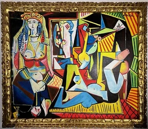 Pintura enmarcada firmada y estampada al óleo sobre lienzo de Pablo Picasso (hecha a mano), arte de colección - Imagen 1 de 4