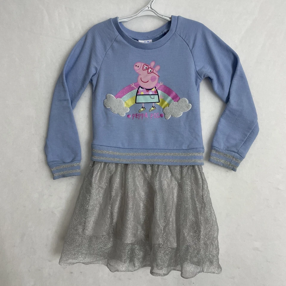 Vestido Peppa Pig Niña Azul y Plata Tutú Falda Manga Larga Talla 5T Foto 1 de 4