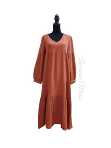 Abito donna 7 For All Mankind arancione bruciato oversize garza a strati cotone taglia XS - Foto 1 di 7