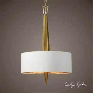 Uttermost Obeliska 3-Light Ceramic Metal and Fabric Chandelier in Gold/Beige - Picture 1 of 4