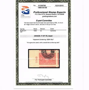 EXCEPTIONAL GENUINE SCOTT 371 USED 1909 PSE CERTS GRADED F-VF APPARENT GEM 100J - Picture 1 of 4