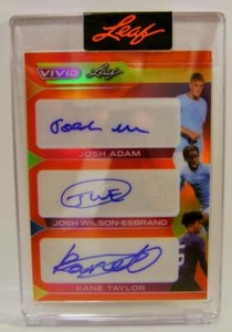 JOSH ADAM WILSON-ESBRAND TAYLOR #2 /6 TRIPLE AUTO RED SOCCER LEAF VIVID 2022