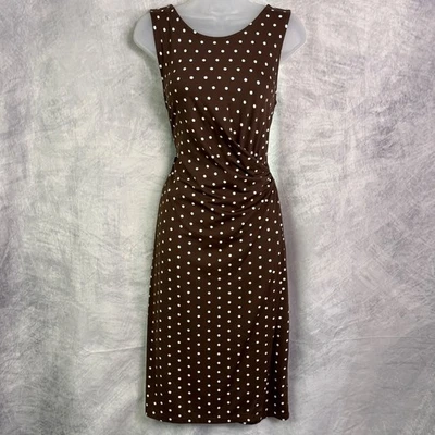 Talbots Brown White Polka Dot Sheath Dress Womens Sz M Pretty Woman Retro preppy - Image 1 of 4