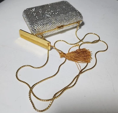 Clásico Judith Leiber Swarovski Cristal Minaudiere Oro Clutch Correa y Peine Foto 1 de 4
