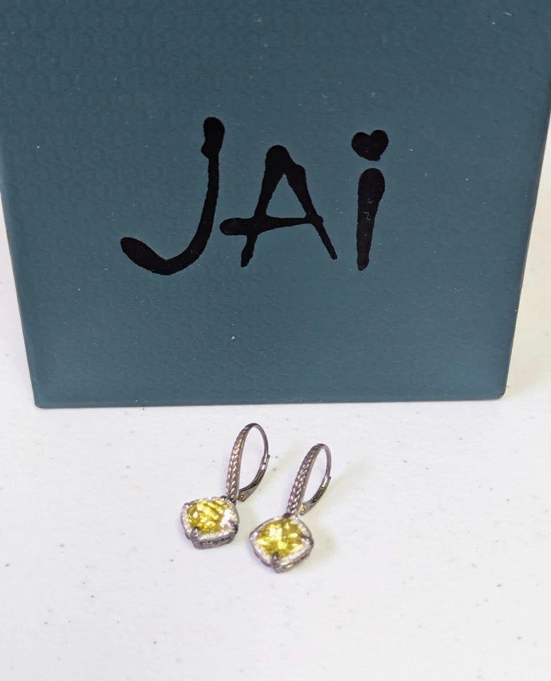 Pendientes colgantes JAI de plata esterlina de cuarzo limón diamante tejido de canasta cadena Foto 1 de 1