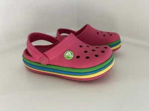 Crocs Ciabatta Paradise Pink Rainbow Band Retired Size Child 9 Slip On - Picture 1 of 6
