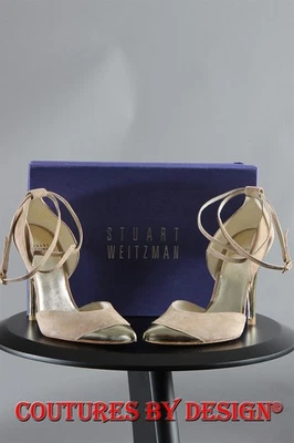 Zapatos Stuart Weitzman de 4 pulgadas de tacón de cuero tostado/dorado talla 9,5 nuevos en caja Foto 1 de 3