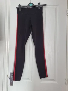 Petite Black Leggings Newlook Size 8 With Red Side Stripe - Picture 1 of 4