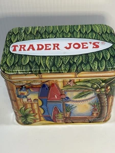 Trader Joe’s Hawaiian Holiday Surfer Hut Tiki Embossed Metal Tin **EMPTY** - Picture 1 of 15