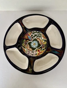 Talavera 7 Piece Mexican Chip & Dip Serving Dish Blue Yellow Floral Liceagui - Picture 1 of 11