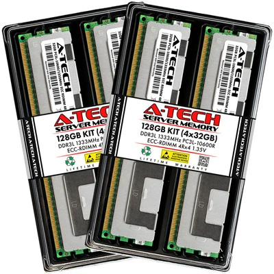 A-Tech 128GB 4x 32GB 4Rx4 PC3-10600R DDR3 1.35V ECC RDIMM REG Server Memory RAM - Image 1 of 4