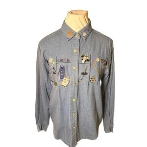 Camicia Christopher & Banks Denim MAMMA Donna TG M Sportiva Ricamata Cheer Go Team - Foto 1 di 10