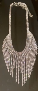 Vintage Silver Tone Rhinestone Chandelier Necklace - Picture 1 of 9