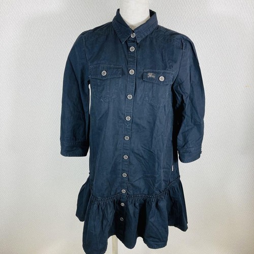 Abito camicia nero Burberry etichetta blu casual orlo arricciato