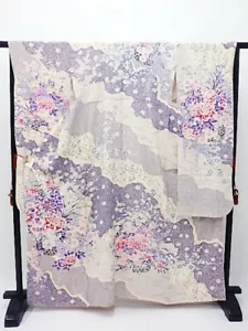 Vestido Furisode Kimono L Púrpura Seda Japonés Floral Vestido de Boda De Colección Envío Gratuito - Imagen 1 de 11