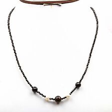 Natural Black Onyx & Pearl Necklace 16 Inch Length 4 & 6-8 MM Round Shape Beads