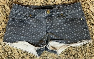 Juicy Couture Blue Print Denim Shorts Low Rise Women's Size 26 - Picture 1 of 8