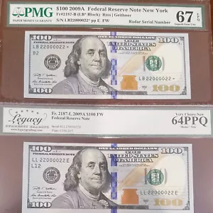 FANCY RADAR # 22000022* & Matching # 22000022 $100 PMG 67 EPQ Legacy 64 PPQ - Picture 1 of 2