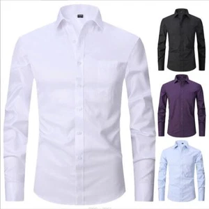 Mens Dress Shirts French Cuff The White Collar Formal Business Camisas Shirts - Picture 1 of 9