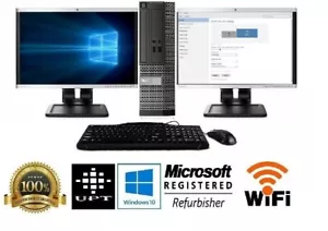 Dell Desktop PC Computer Core I5 8GB RAM DUAL 22" LCD Monitor WIFI Windows 10 - Picture 1 of 12