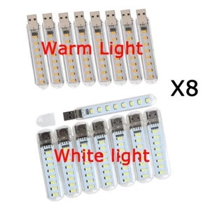 8Pcs 8Led USB Plug Strip Light Mini Book Lamp Night Lights Emergency Light USA - Picture 1 of 14