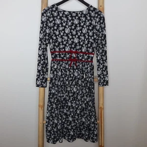 Leona Edmiston Dress SZ XXS Jersey FLoral Burgundy Trim Long Sleeve Retro Look - Picture 1 of 6
