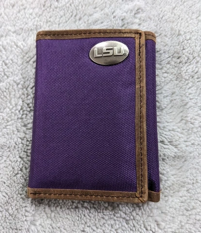 LSU Tigers Wallet Purple Brown Tri Fold Official Silver Oval Logo Unused Cover