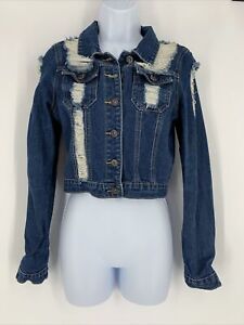 Guess Los Angeles Women’s Blue Denim Jean Cropped Distressed Destroyed Jacket S