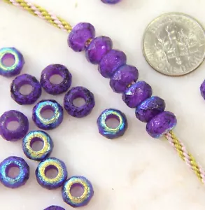 Large Hole Roller Beads, 9 mm, Purple Pansy w/Gold Wash Lining, 10 Pieces, 134 - Picture 1 of 2