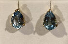 3.5Carat 14K Yellow Gold Pear Shape Blue Topaz Stud Earrings