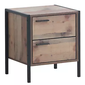 Bedside Table Nightstand Cabinet 2 Drawers Storage Unit Industrial Wood Style - Picture 1 of 8