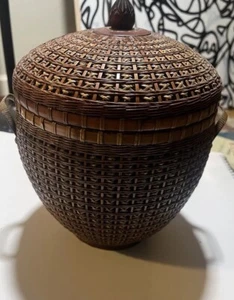 Cestino tessuto artigianale vintage Shanghai con coperchio - Made in China - Foto 1 di 7