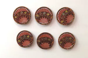 Lot of 6 Vintage 1” Metal Shank Buttons, Decorative 2-Layer Floral & Fan Design - Picture 1 of 3