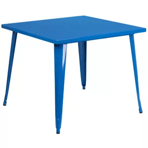 35.5'' Square Blue Metal Indoor and Outdoor Restaurant Patio Table - Picture 1 of 3
