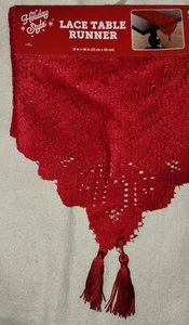 NEW! Holiday Style Christmas Lace Table Runner Ponsettia's Scene 13”x 48” - Picture 1 of 4