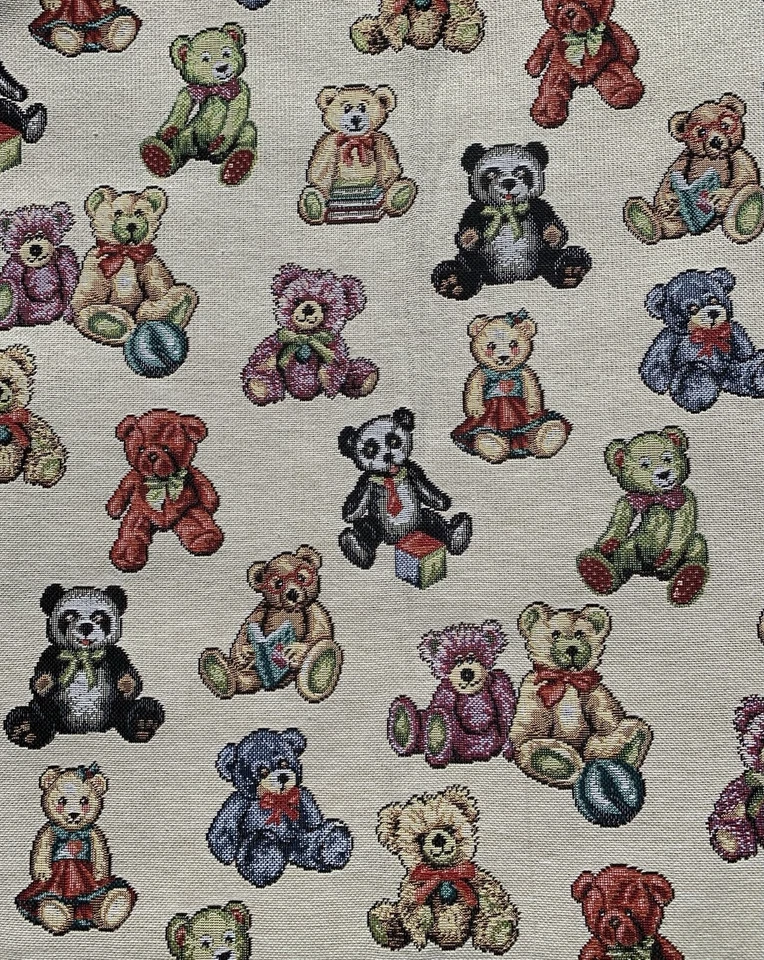 Fabric Panel Teddy Bears Print Quilting For Cushion Bag Panel Fabric Linen Look  - Image 1 of 1
